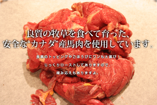 良質の牧草を食べて育った安全なカナダ産馬肉を使用しています。